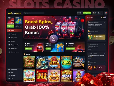 SpinRush – Slot Game UI: High-Energy Bonuses & Social Thrills 3d animation bonusbuymechanics casinobonusdesign graphic design igaminginterface livechatintegration slotgameui socialgamingux ui