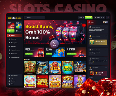 SpinRush – Slot Game UI: High-Energy Bonuses & Social Thrills 3d animation bonusbuymechanics casinobonusdesign graphic design igaminginterface livechatintegration slotgameui socialgamingux ui