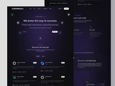 💼 NeonMatch – Your Next Career Starts Here agency apps career dailyui dark dark mode design design web illustration job board landing page ui uidesign ux web design website