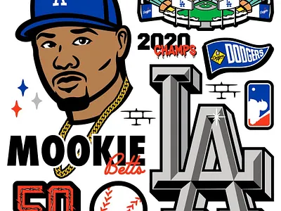 IT'S TIME FOR DODGERS BASEBALL! - MOOKIE BETTS 2022 baseball branding design dodgers illustration mlb mookiebetts papajart vector