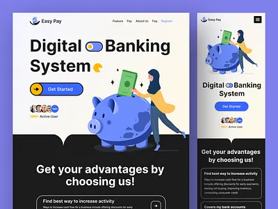 Digital Banking Landing Page Website bank bank card banking banking app digital banking finance finance app financial fintech home page investment landing page mobile banking money payment technology ui uiux website website design