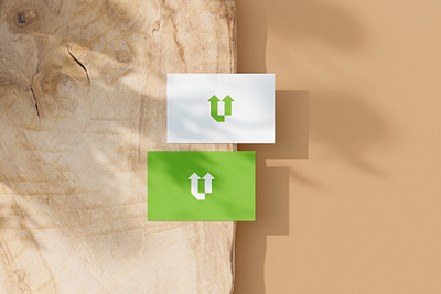 Eco-Inspired Business Card Mockup with Minimalist U Arrows Logo brand identity visual business card mockup card branding template clean visual branding eco brand identity elegant business card green brand design green tech business card logo on business card minimalist card layout mockup for designers modern flat logo nature inspired logo professional logo showcase reusable logo presentation startup identity mockup sustainability branding tornike uchava u arrow logo design upward arrow logo