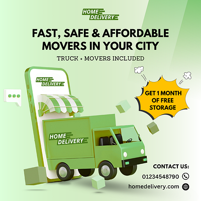 Home deliver Company Social Media Post concept 3d adobe illustrator adobe photoshop agency branding creative delivery app digital marketing graphic design home delivery illustration logo online business agency online service promotional post social media post storage unique design concept vector website design