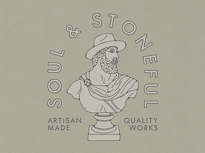 Soul & Stoneful Branding, 2023 artisan badge brand identity branding bust cermaics design hat illustration logo roman sculpture statue stone