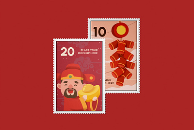 Postage Stamp Mockup Set branding design graphic design letter mail mockup paper postage postage stamp postmark sign stationery sticker