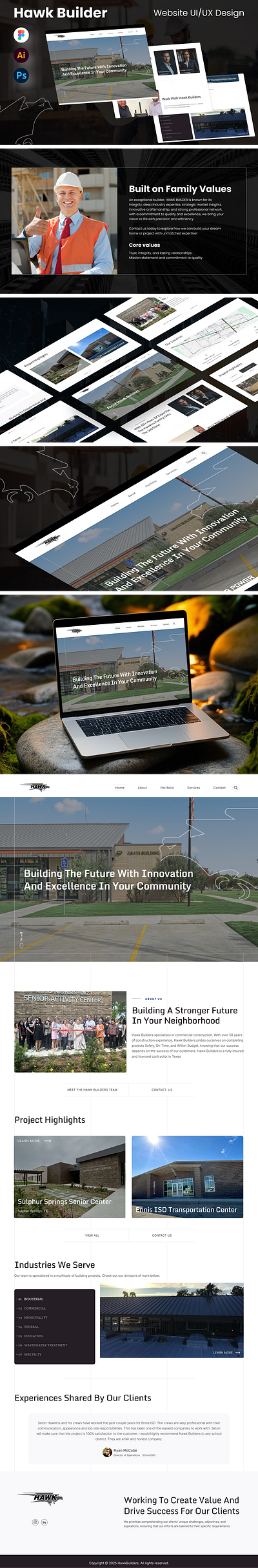 Web Design for a Construction Firm– Modern & Minimal UI 3d animation bento branding construction frim website dark theme design graphic design illustration logo minimalist ui modern ui motion graphics typography ui uiux ux web 3 design web apps web design website design