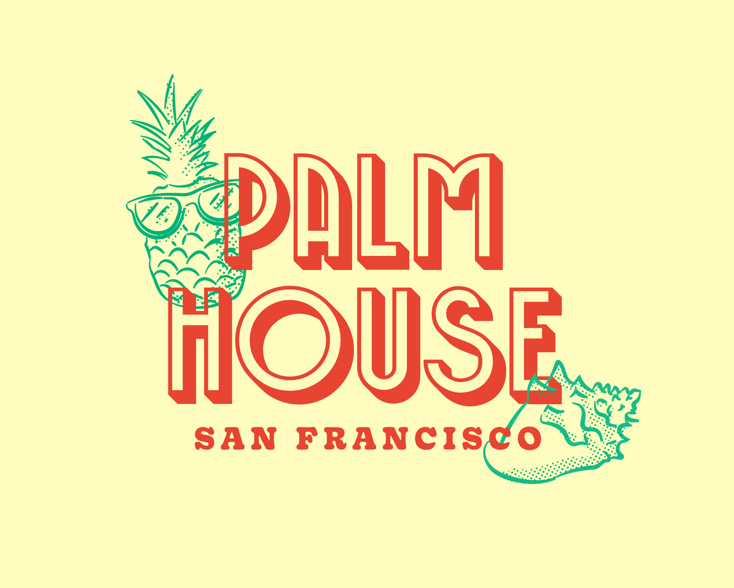 Palm House Logo art deco branding branding design design graphic design identity illustration lettering logo logo design palm pineapple restaurant san francisco tropical vector vintage yellow