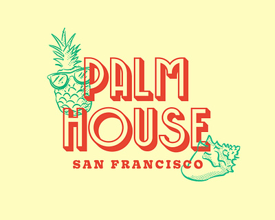 Palm House Logo art deco branding branding design design graphic design identity illustration lettering logo logo design palm pineapple restaurant san francisco tropical vector vintage yellow