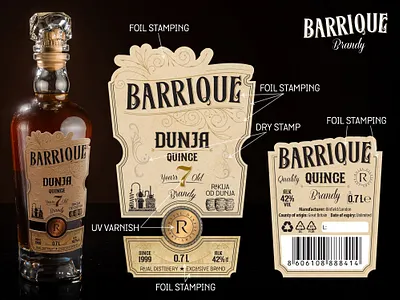 Barrique Brandy Label bottle brandy dry stamp foil stamping graphic design label package design packaging design stand up pouch uv varnish whiskey