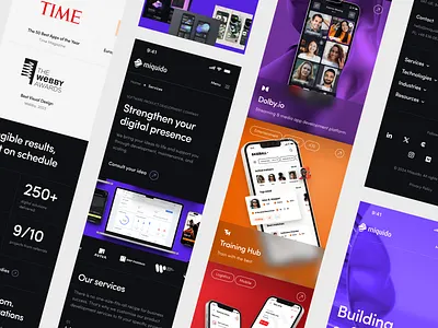 Miquido Software House: Mobile Design 3d dark mode glass glassmorphism gradient landing page mobile software house ui ux vibrant web design