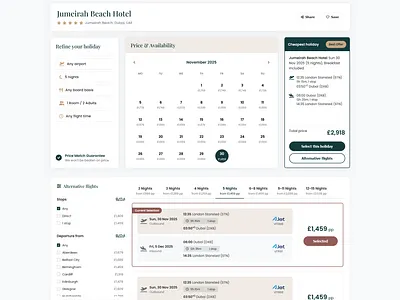 Luxury Travel Booking UI – Hotel & Flight Selection Page clean design