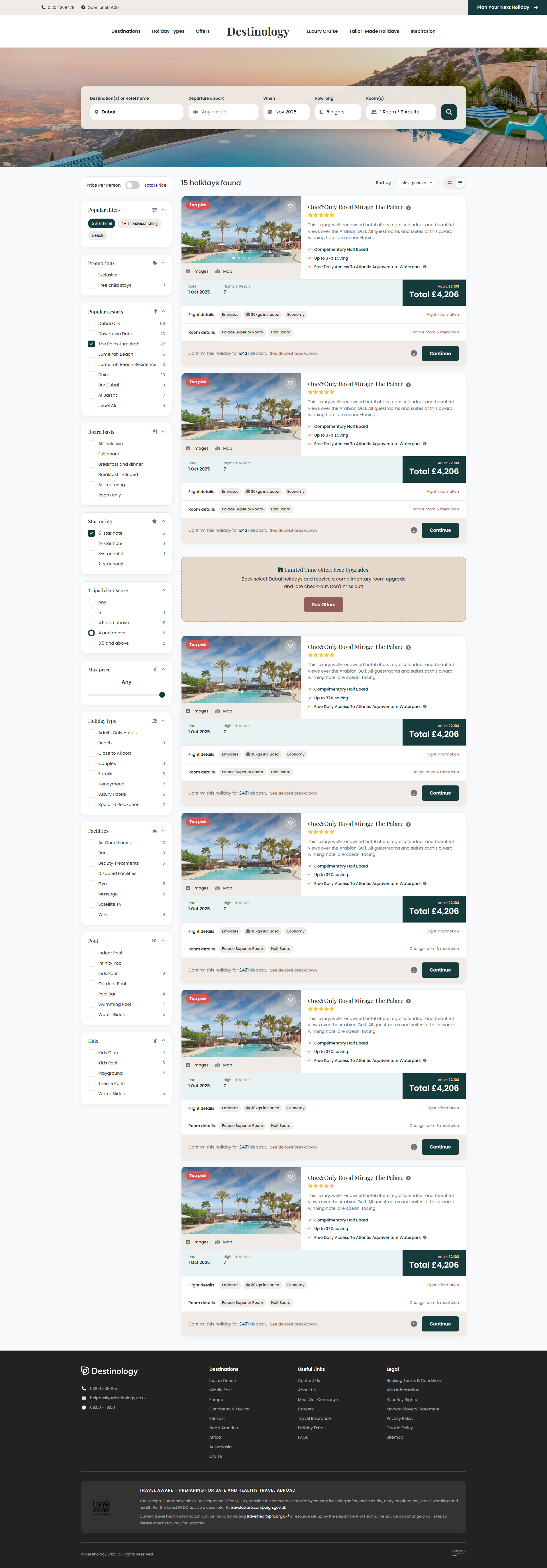 Holiday Search & Filter Results UI – Luxury Travel Booking Platf flight and hotel