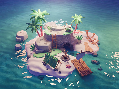 Survival Island Tutorial 3d blender diorama illustration island isometric ocean render summer