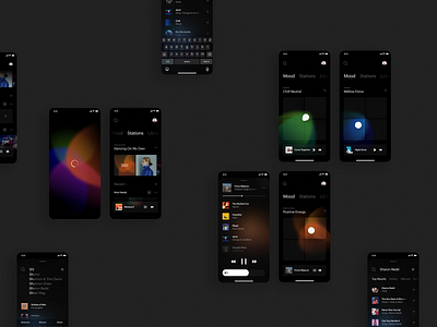 Dynamic Mood Stations Music App Design app app design application dark dark background dark mode dark tone design listening experience music app music application ui ui design user experience user friendly ux ux design ux ui