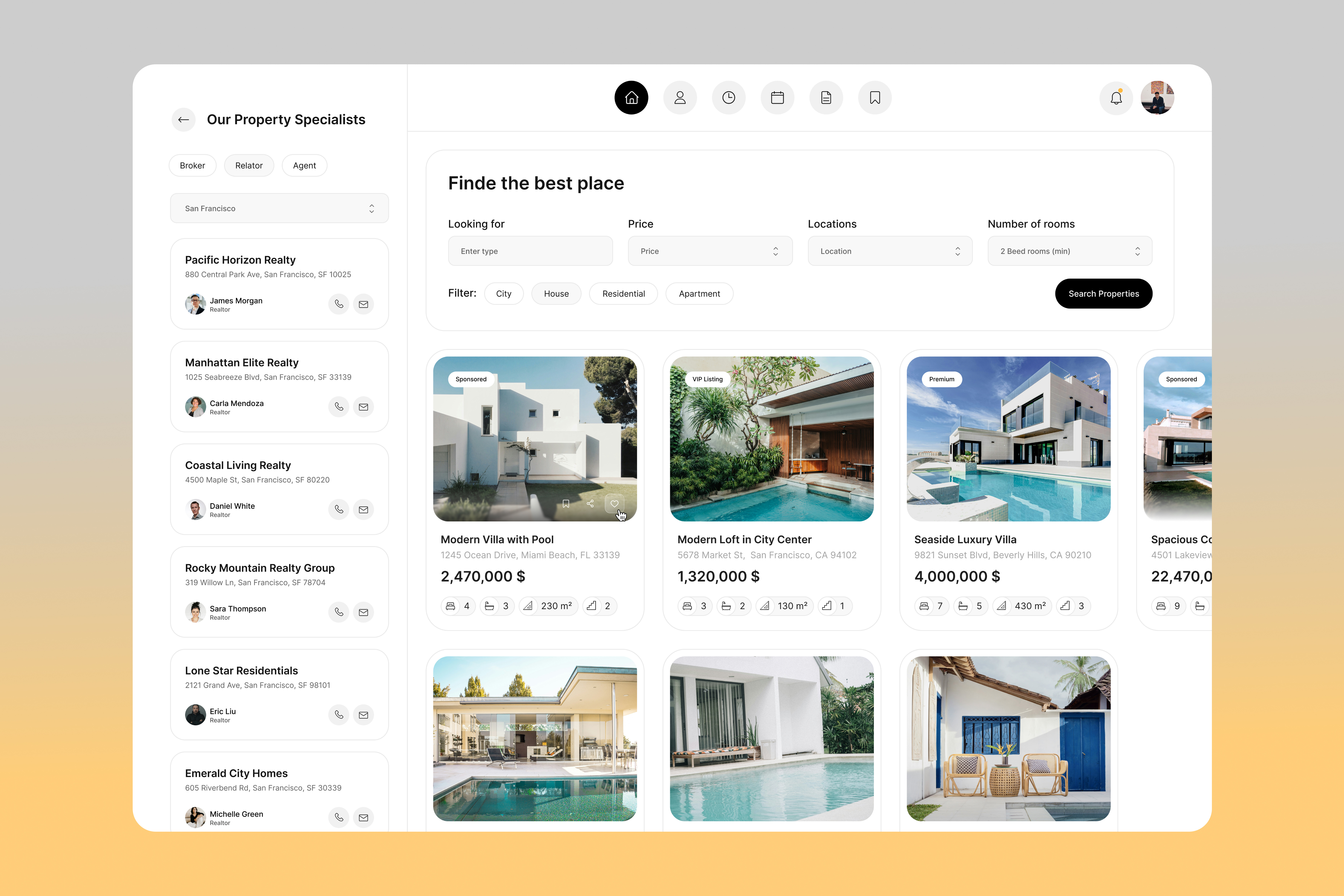 RealEstatePro – Property Listing & Realtor Dashboard UI agent profile apartment listings broker directory figma ui kit free home finder house search kit modern ui navigation property filter property listing real estate app real estate dashboard real estate marketplace real estate saas real estate website realtor ui service ui
