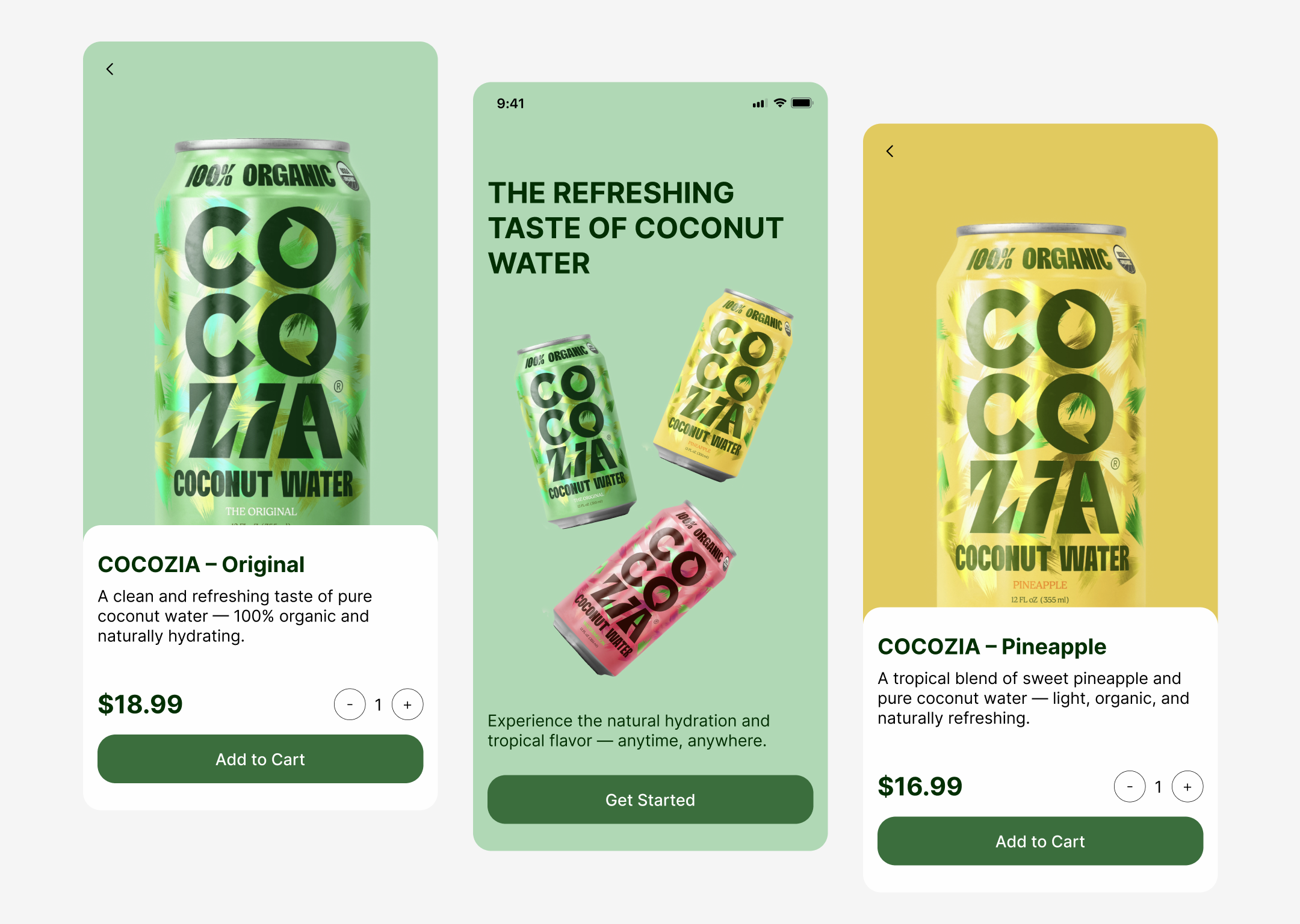 Tropical Drink App Design – COCOZIA app app ui appdesign cvmaker delivery delivery app deliveryapp drink drinkapp food foodapp onboarding resume shopify waterui