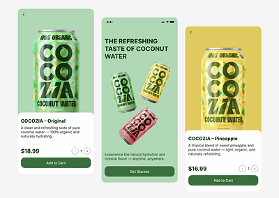 Tropical Drink App Design – COCOZIA app app ui appdesign cvmaker delivery delivery app deliveryapp drink drinkapp food foodapp onboarding resume shopify waterui