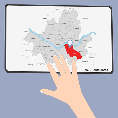 map of Seoul South Korea with neighboring districts south