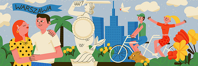 Illustration for a parcel locker character design cityscape cityzens doodle flat illustration graphic design happy life illustration mermaid panorama parcel locker people poland vector warsaw