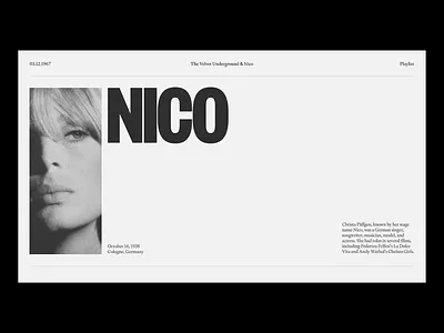 Nico Music Artist Profile - UI Design black and white clean ui color contrast creative design high contrast landing page modern style modern ui nico ui ui design ux ux design ux ui web design web landing oage website website landing page