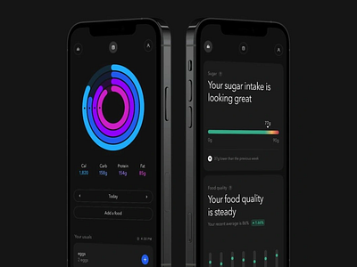 Daily Nutrition Tracker App UI Design clean ui creative dark dark background dark mode dark tone design modern modern ui ui ui design user experience user friendly ux ux design ux ui