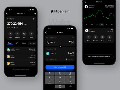Nicegram Wallet — Effortless Crypto Management crypto cryptowallet darkmode interactiondesign iosdesign nicegram uxdesign wallet web3ui