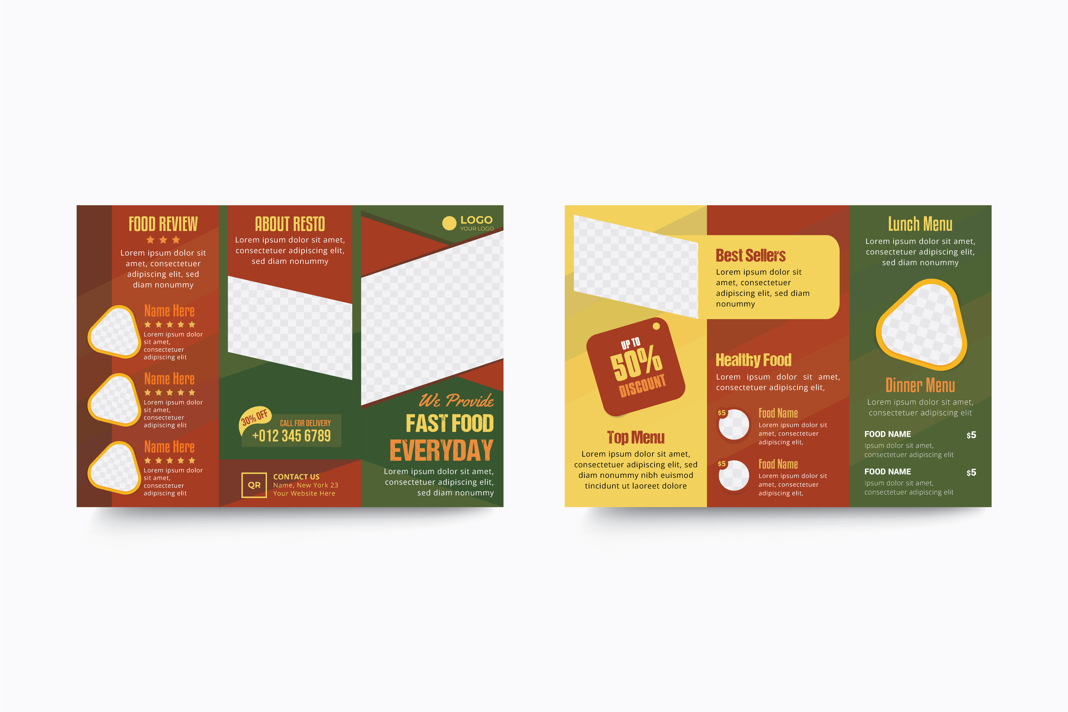 Restaurant Food Trifold Brochure Design Template layout