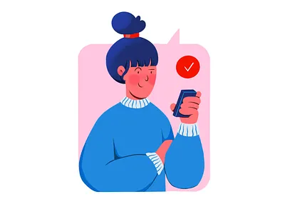 Message Received art branding character design digital art girl graphic design illustration mobile app red check mark ui concept vector