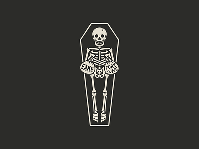 Fame and Fortune coffin death design graphic design hand drawn illustration lino print linocut skeleton skeleton illustration skull skull and bones vector woodblock