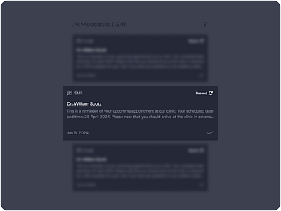 Medical SMS Notification ai dark mode healthcare ui design doctor patient reminder health tech dashboard medical communication tool minimal dark interface notification center design patient messaging system sms alert ux sms appointment reminder ui ui card component user experience ux uxui