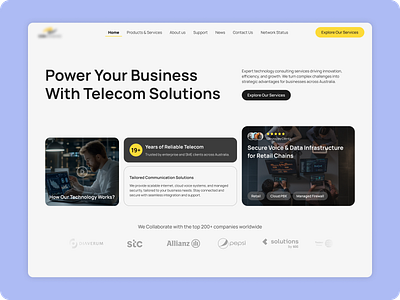 Telecom Business Dashboard ai business service provider cloud pbx interface corporate dashboard ux design enterprise voip ui it consulting ui network status tracker responsive business website saas telecom solution telecom business website telecom product page ui user experience ux uxui