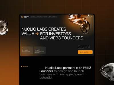 Nuclio Labs | Website for a venture studio 3d dark theme interface ui ux venture fund web design web3 website
