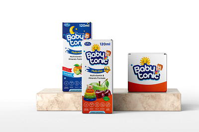 Baby Tonic Syrup Design 3d adults baby tonic box design branding drops energy syrup graphic design immunity booster kids label design multivitamin packaging design product design product designer product packaging supplement syrup syrup design vitamin d3
