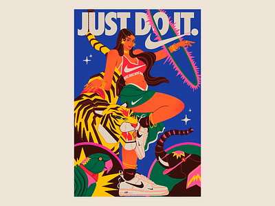 Nike "Just Do It" Illustrative Poster ad colorful colorful design design graphic design illustration illustrative poster just do it nike nike ad nike poster playful poster poster design tiger vibrant vibrant design