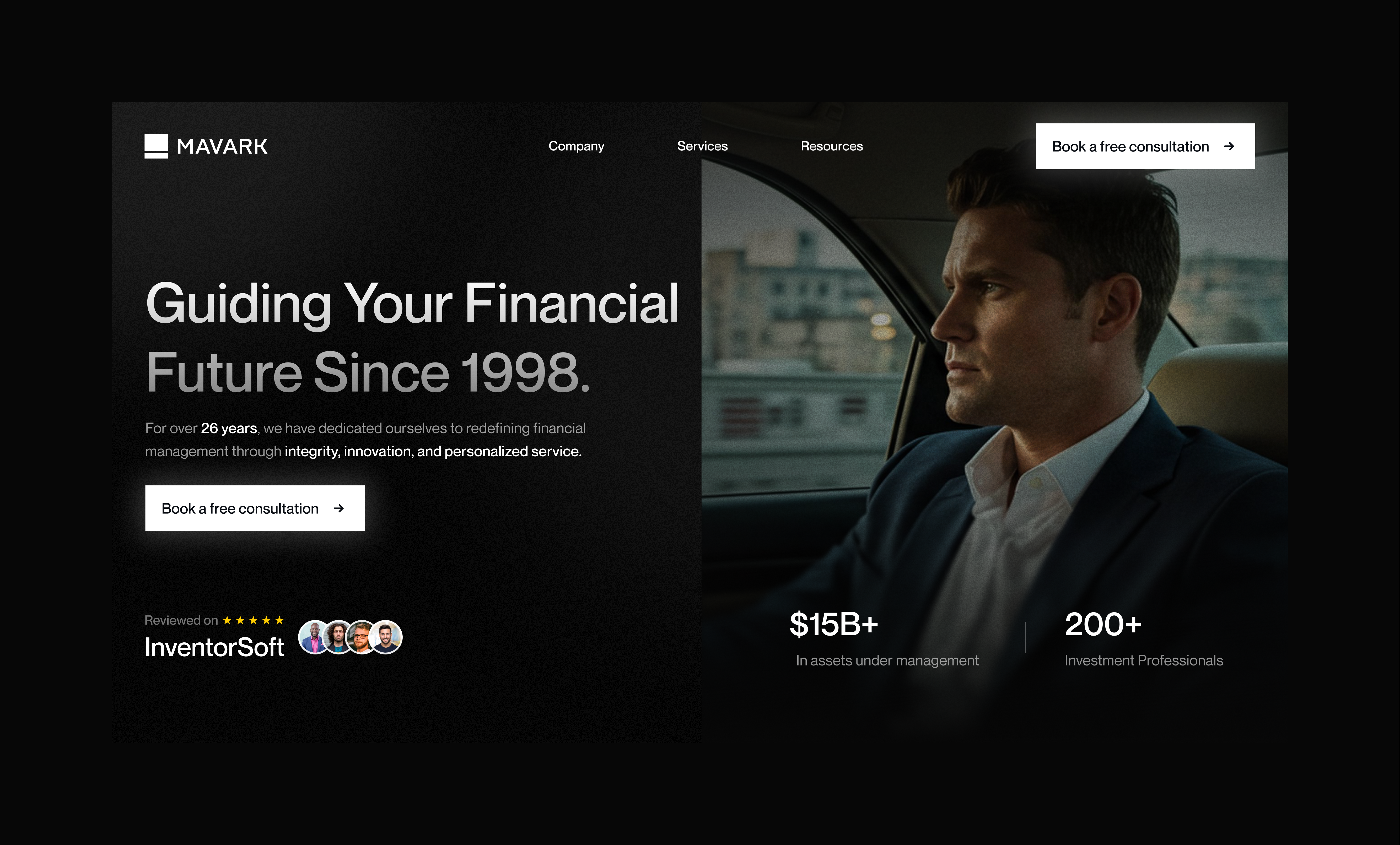 Mavark - Hero Section asset branding design financial founder landing page management startups ui ux web web design website