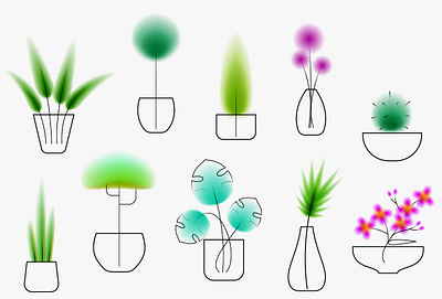 Home plants blur flower gradient home house illustration minimal plant tree vector