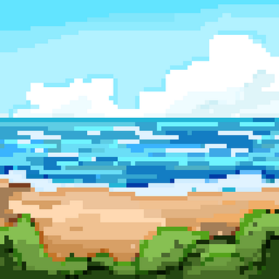 Beach View - My first Pixel Art 64bit 90s game art game gaming holiday illustration indie game landscape nature nft pixel pixel art retro vector