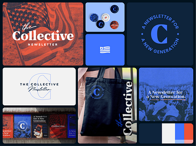 The Collective Brand american brand design brand identity brand marks brand seal brand suite branding collective flag graphic design logo design logo marks news branding newsletter branding political brand politics politics branding serif logo tote bag