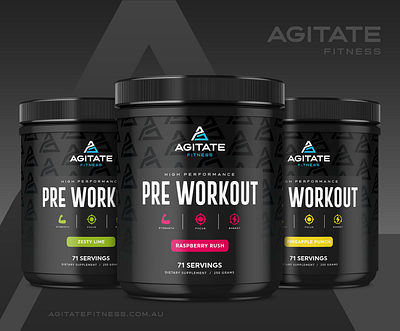 AGITATE FITNESS - Sport Nutrition 3d brand branding creatine design fitness freelance graphic design identy illustration label mockup nutrition package packaging performance product protein sport workout