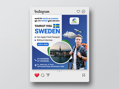 Tourist Visa Promotional Poster for Sweden ad poster blue visa poster template creative tourism poster design digital visa advertisement europe travel design european travel visa design graphic design modern travel ad design poster design schengen country visa offer schengen visa design social media poster sweden tourist visa poster sweden travel campaign tourist campaign visual travel ad poster design travel branding visual visa consultancy poster visa services promotion