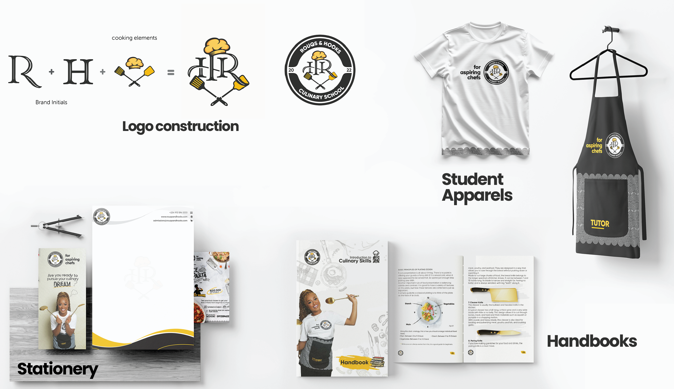 Rouqs and Hooks Culinary School - Logo & Brand Identity Design brand design brand kit branding design graphic design illustration logo logo design