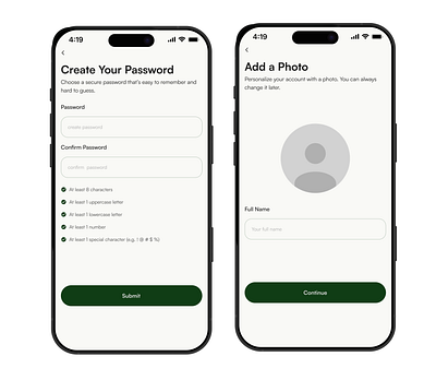 upload profile picture create password page app design app ux create password mobile app profile picture upload ui ui design ux design
