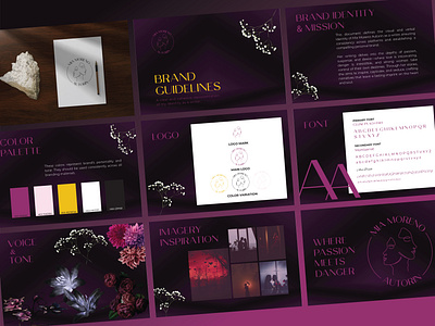 Mia Moreno Branding | Visual Identity for a Fiction Writer brand book brand consistency brand guidelines brand identity design brand identity system brand strategy brand style guide branding business branding color palette development corporate branding creative direction identity design system logo brand guidelines logo design logo variations professional branding package stationery design typography design visual identity