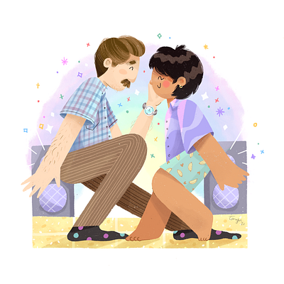 Dad and Sis character design children cute dance family illustration kids magic procreate