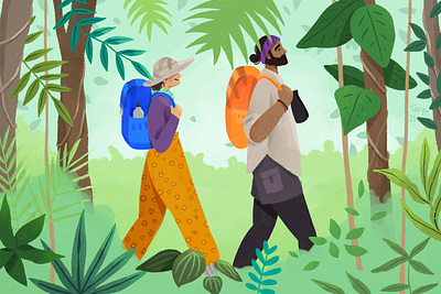Hiking in Corcovado character design couple forest hiking illustration procreate