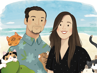 Couple Portrait beach cats couple illustration portrait procreate
