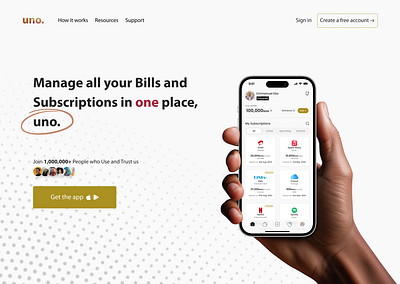 UNO: Hero Section design fintech hero hero section landing landing page product design ui uiux user interface ux website