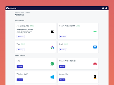 OneSignal App Platform Settings Redesign by 7 on Dribbble