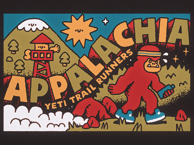 Appalachia branding cartoon cute design fun graphic design happy illustration japanese kawaii lettering design print maker shirt design t shirt art t shirt design t shirt designer trail typography yeti