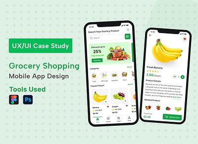 Grocery Shopping App UI/UX Design Case Study case study delivery app design figma grocery app landing page mobile app mobile app design shopping app ui ui designer uiux uiux design uiux designer user experience